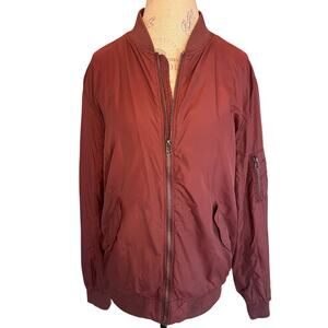 H&M L.O.G.G. Burgundy Bomber Jacket Women’s L Zip Up Windbreaker Utility Pocket